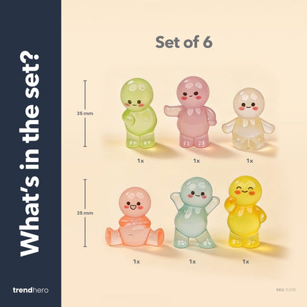 Lichtvriendjes - Decoratieve miniatuur figuren - Glow in the dark - 6 stuks - ↑ 3 cm