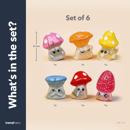 Nachtzwammetjes - Decoratieve mini paddenstoelen - Glow in the dark - 6 stuks - ↑ 2 cm