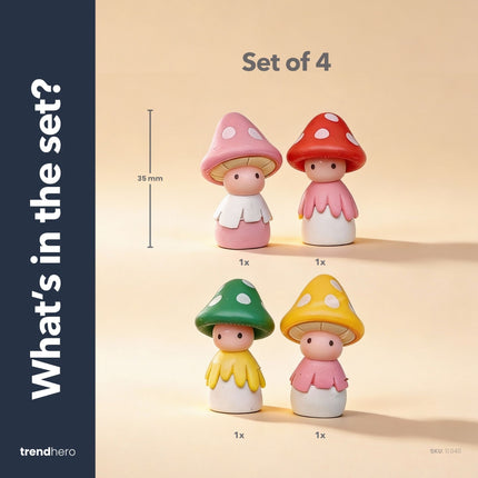 Toads - Decoratieve miniatuur paddenstoel poppetjes - 4 stuks - ↑ 3,5 cm