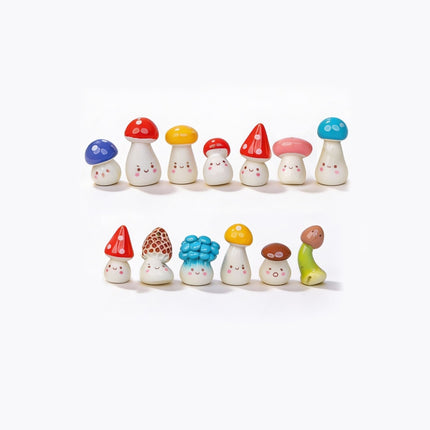 Zwammenfeest - Decoratieve mini paddenstoel poppetjes - 13 stuks - ↑ 2 cm