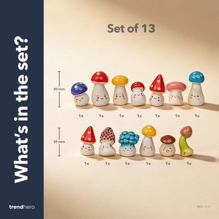 Zwammenfeest - Decoratieve mini paddenstoel poppetjes - 13 stuks - ↑ 2 cm
