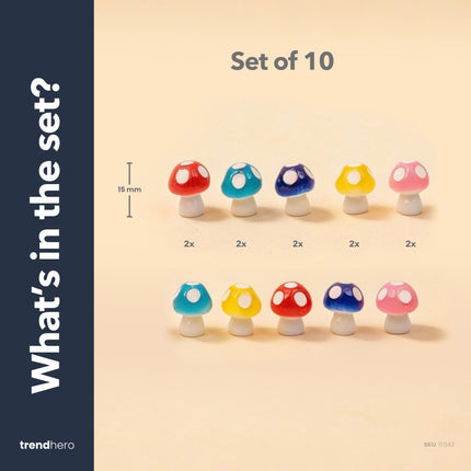 Neon Forest - Decoratieve mini paddenstoelen - Neon - 10 stuks - ↑ 1,5 cm