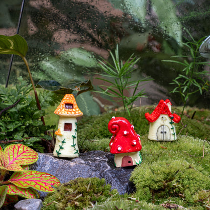 Feeëndorp - Decoratieve miniatuur huisjes - 3 stuks - ↑ 1 -3 cm