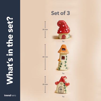 Feeëndorp - Decoratieve miniatuur huisjes - 3 stuks - ↑ 1 -3 cm