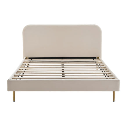 Gestoffeerd bed met beige fluwelen hoes 140x200 cm