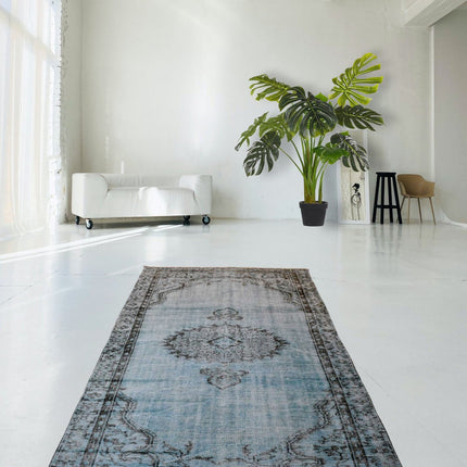 Licht blauw vintage vloerkleed - 270x150 cm - HANDGEMAAKT