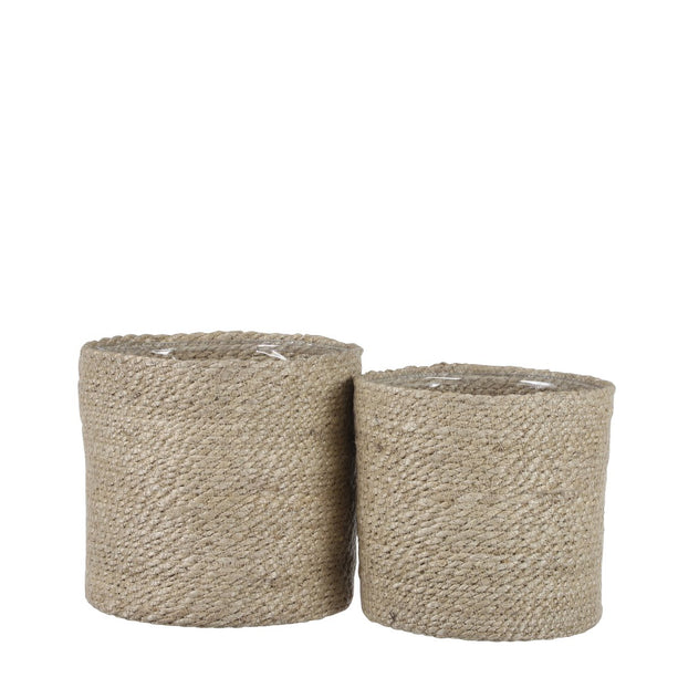 Atlantic Mand voor Planten - Set van 2 - H20 x Ø20 cm - Jute - Crème