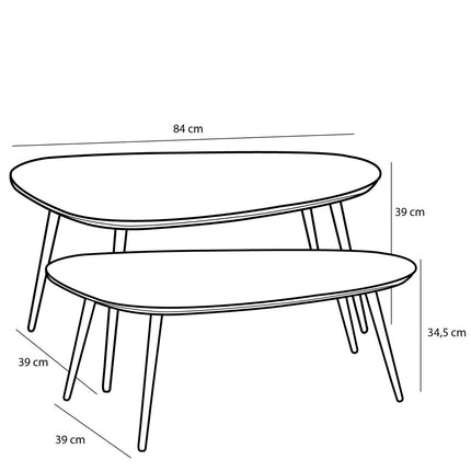 Jailey Bijzettafel - Set van 2 - L84 x B39 x H39 cm - Gerecycled Hout - Zwart