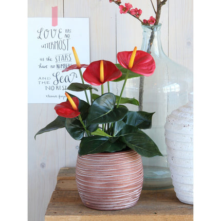 Anthurium Kunstplant in Bloempot Stan - H38 x Ø30 cm - Rood