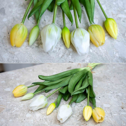 Tulpenboeket - Soft Light - ‘Real Touch’ Kunsttulpen - 7 stelen - 40 cm