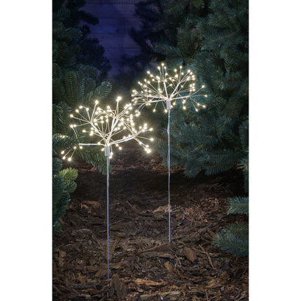 Paardenbloem Tuinsteker met Warm Witte LED Lampjes - H50 cm - Zilver