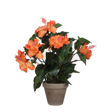 Hibiscus Kunstplant in Bloempot Stan - H40 x Ø30 cm - Oranje