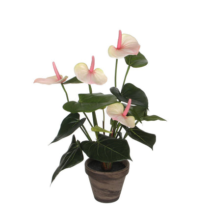 Anthurium Kunstplant in Bloempot Stan - H40 x Ø30 cm - Lichtroze