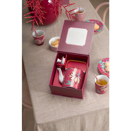 Giftset Teapot Oriental Flower Festival Dark Pink 1 ltr