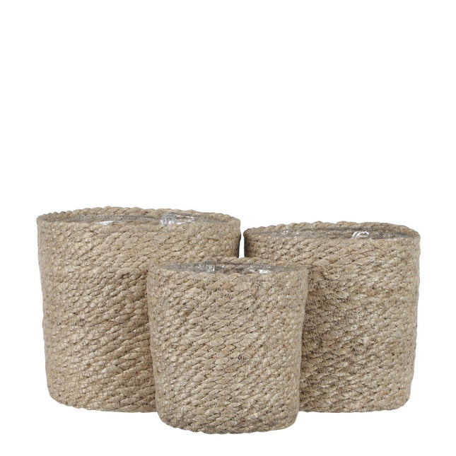 Atlantic Mand voor Planten - Set van 3 - H16 x Ø16 cm - Jute - Crème