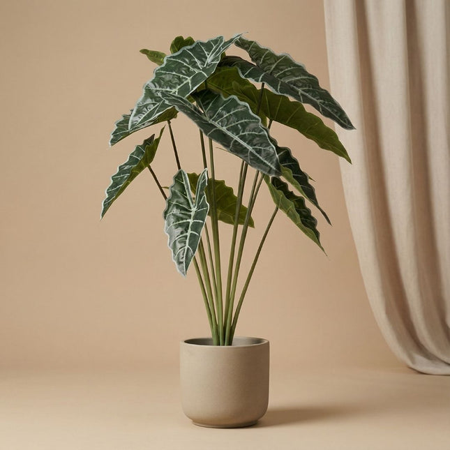 Alocasia Kunstplant in zwarte pot - 80 cm
