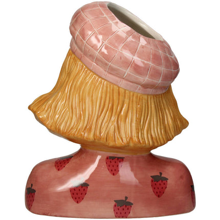 Vaas Meisje aardbei - Roze Aardewerk pot - 24 cm hoog