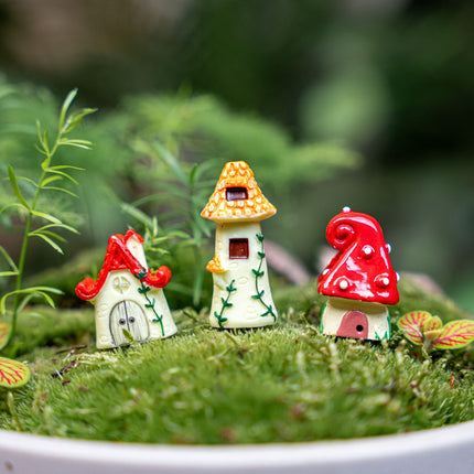 Feeëndorp - Decoratieve miniatuur huisjes - 3 stuks - ↑ 1 -3 cm