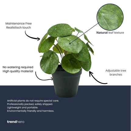 Pilea bush - Kunstplant in zwarte pot - 25 cm