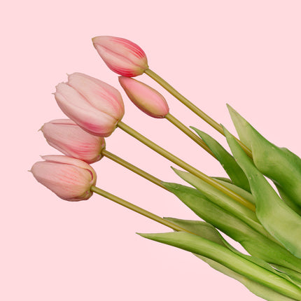 Vaas Aardbeien meisje + 10x real touch Tulp Roze - Zijde kunst tulpen