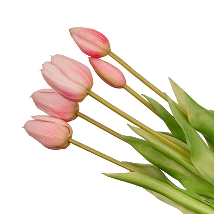 Vaas Aardbeien meisje + 10x real touch Tulp Roze - Zijde kunst tulpen