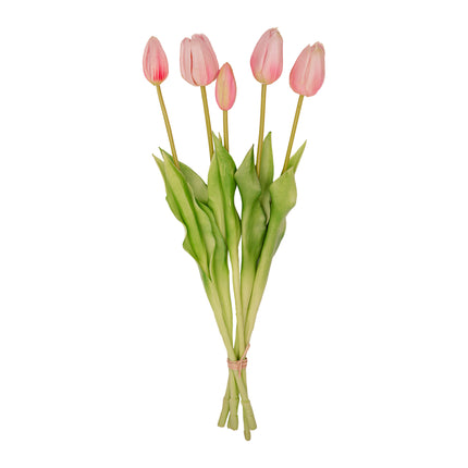 Vaas Aardbeien meisje + 10x real touch Tulp Roze - Zijde kunst tulpen