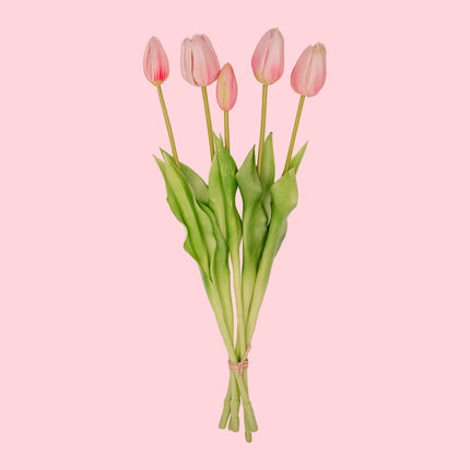 Vaas Aardbeien meisje + 10x real touch Tulp Roze - Zijde kunst tulpen