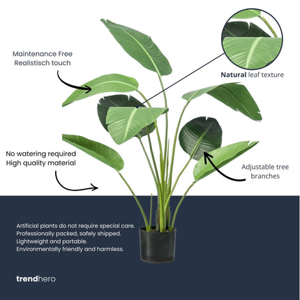 Strelitzia - Kunstplant in zwarte pot - 120 cm