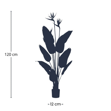 Strelitzia met bloemen - 120cm - In zwarte pot - Kunstplant