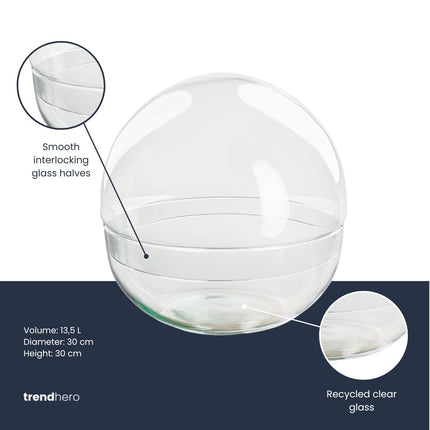 Terrarium fles 'Dome XL' - Tweedelig bolglas - Gesloten terrarium Ø 28 cm ↑ 28 cm