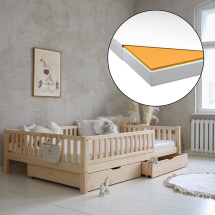 Woonhero Kinderbed - Veyna - Naturel - Twijfelaar 140x200 cm + Opberglades
