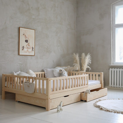 Woonhero Kinderbed - Veyna - Naturel - Twijfelaar 140x200 cm + Opberglades