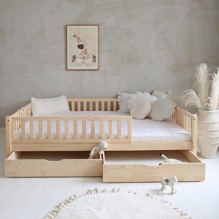 Woonhero Kinderbed - Veyna - Naturel - Twijfelaar 140x200 cm + Opberglades