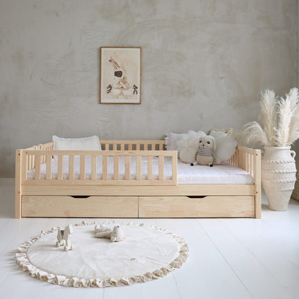 Woonhero Kinderbed - Veyna - Naturel - Twijfelaar 140x200 cm + Opberglades