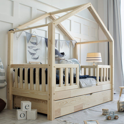 Woonhero bedhuis - Halvik - Naturel - Eenpersoonsbed 90x190 cm - Kinderbed + Lade met extra slaapplek