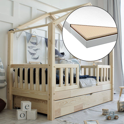 Woonhero bedhuis - Halvik - Naturel - Eenpersoonsbed 90x190 cm - Kinderbed + Lade met extra slaapplek