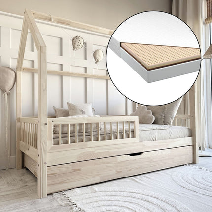Woonhero bedhuis - Lanvik - Naturel - Eenpersoonsbed 90x190 cm - Kinderbed + Lade met extra slaapplek