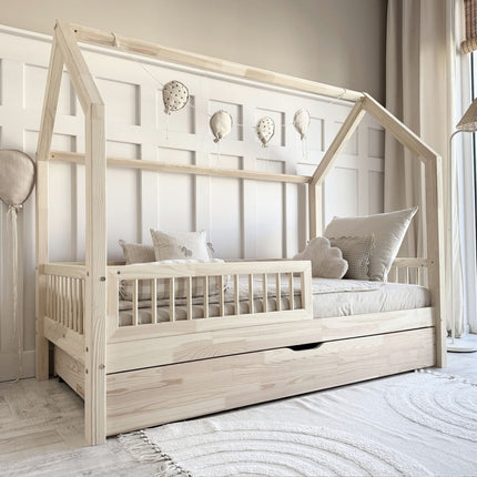 Woonhero bedhuis - Lanvik - Naturel - Eenpersoonsbed 90x190 cm - Kinderbed + Lade met extra slaapplek