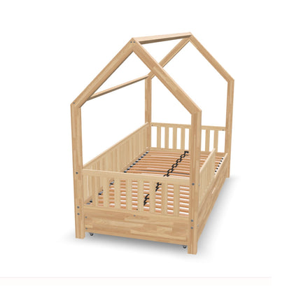 Woonhero bedhuis - Varde - Naturel - Eenpersoonsbed 90x190 cm - Kinderbed + Lade met extra slaapplek
