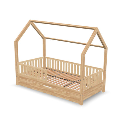 Woonhero bedhuis - Varde - Naturel - Eenpersoonsbed 90x190 cm - Kinderbed + Lade met extra slaapplek