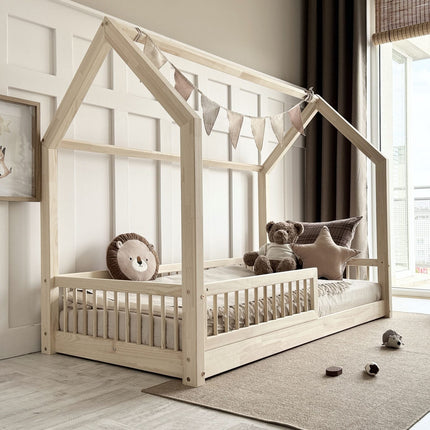 Woonhero bedhuis - Nora- Naturel - Eenpersoonsbed 90x190 cm - Kinderbed