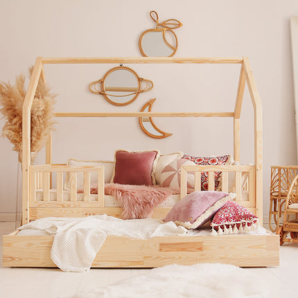 Woonhero bedhuis - Varde Duo - Naturel - Eenpersoonsbed 90x190 cm - Kinderbed + Lade met extra slaapplek