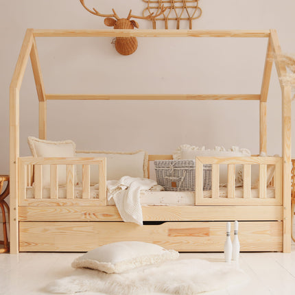 Woonhero bedhuis - Varde Duo - Naturel - Eenpersoonsbed 90x190 cm - Kinderbed + Lade met extra slaapplek
