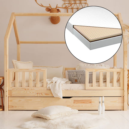 Woonhero bedhuis - Varde Duo - Naturel - Eenpersoonsbed 90x190 cm - Kinderbed + Lade met extra slaapplek