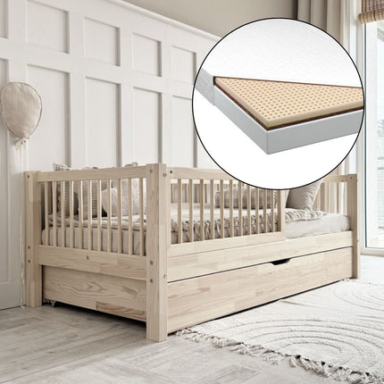 Woonhero kinderbed - Silkeborg - Naturel - Eenpersoonsbed 90x190 cm + Lade met extra slaapplek