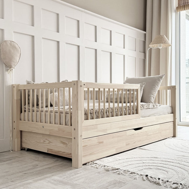 Woonhero kinderbed - Silkeborg - Naturel - Eenpersoonsbed 90x190 cm + Lade met extra slaapplek