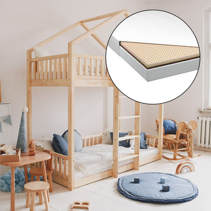 Woonhero stapeblbed bedhuis - Halder- Naturel - 2x Eenpersoonsbed 90x190 cm - Kinderbed