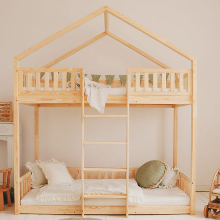 Woonhero stapeblbed bedhuis - Halder- Naturel - 2x Eenpersoonsbed 90x190 cm - Kinderbed
