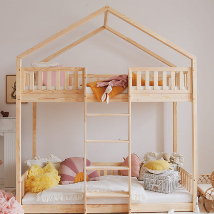 Woonhero stapeblbed bedhuis - Halder- Naturel - 2x Eenpersoonsbed 90x190 cm - Kinderbed