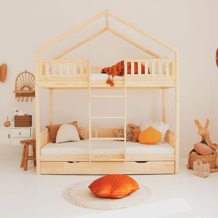 Woonhero stapelbed bedhuis - Motala - Naturel - 2x Eenpersoonsbed 90x190 cm - Kinderbed + Opberglade